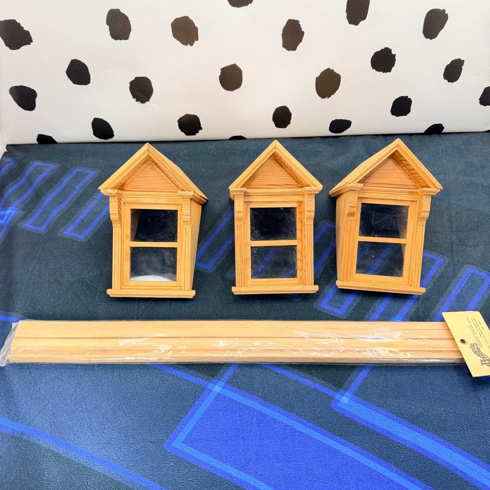 Vintage 1:12 Scale Dollhouse Wood Dormer Windows Lot (3) Roof Pitch + Trim Pack